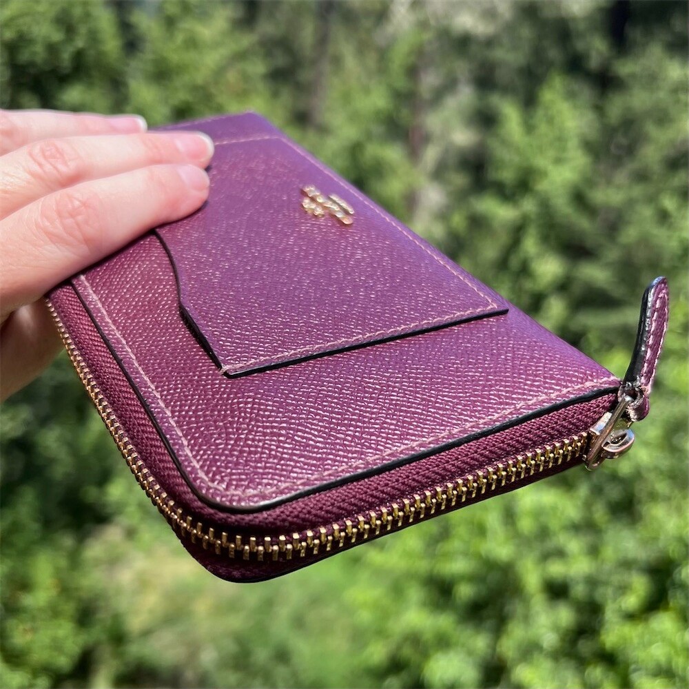 COACH Long Zip-Around Waller Burgundy/Purple Crossgrain Leather - Picture 9 of 13